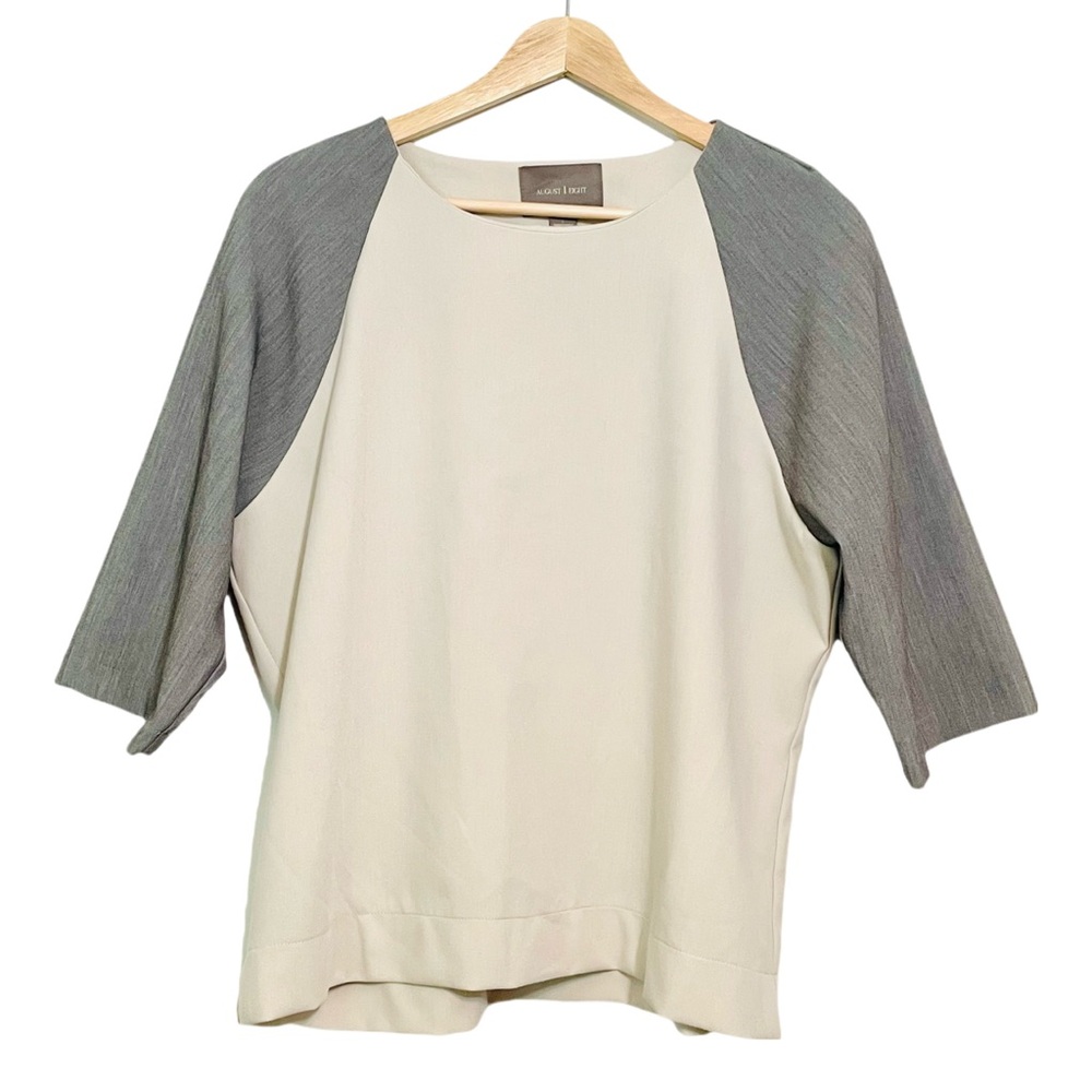 AUGUST 1 EIGHT Pull Over Box Cut Top Gray Raglan Sleeves Size Large